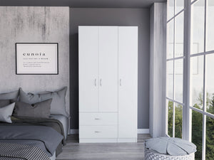 English Elm Bosko Three Door Wardrobe Armoire with Drawers Hanging Rod Black Wengue Finish B097S00226