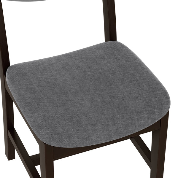 English Elm 4-piece Farmhouse Solid Wood Dining Chairs Upholstered Gray Fabric Curved Back Seating Espresso N752P368504P