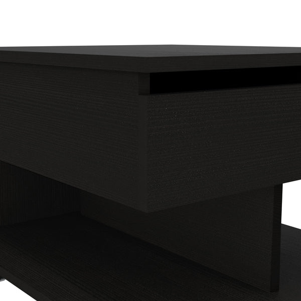 English Elm Portland Lift Top Coffee Table with Rolling Casters, Hidden Storage Compartment & Open Shelf Design Black 27 L x 25 W x 5 H B128P148965