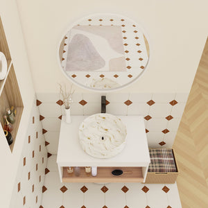 English Elm 30" Floating Wall Mount Bathroom Vanity Open Shelf Ceramic Vessel Sink Modern White Gold+White,White + Light Oak W3450S00058