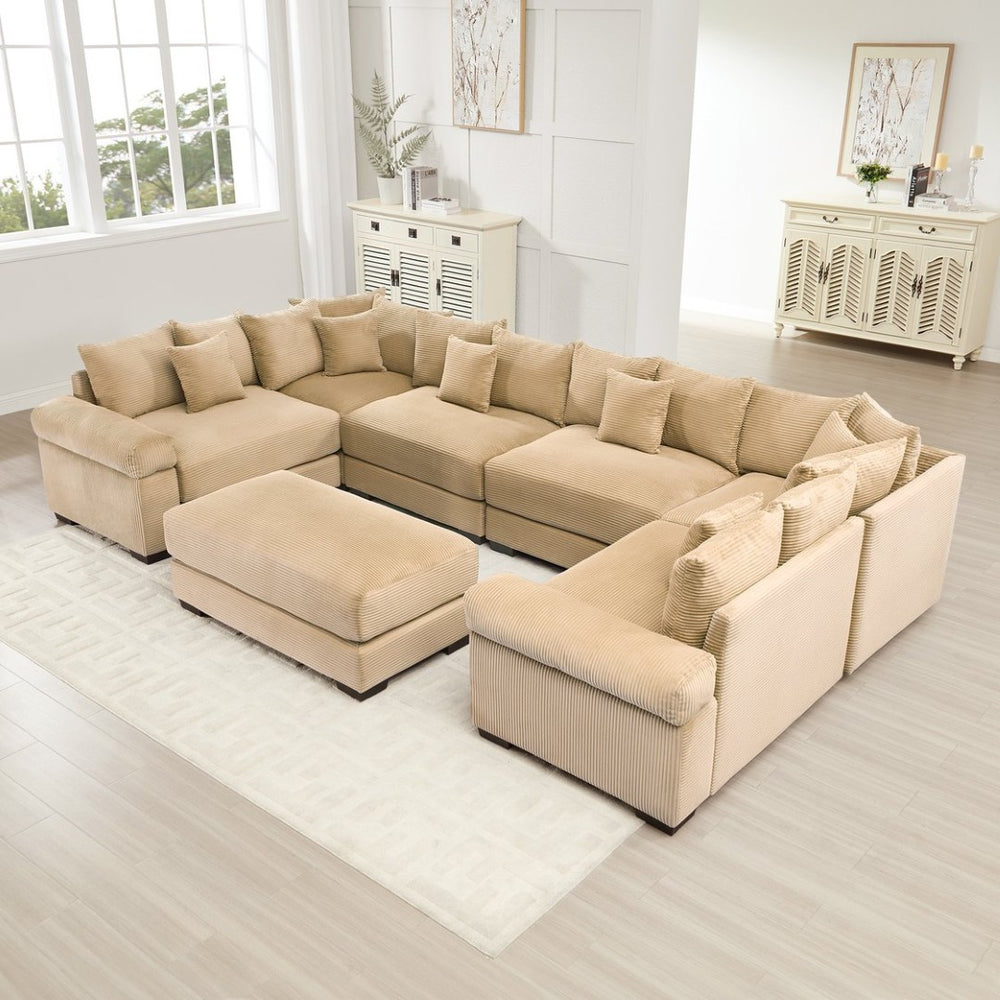 English Elm Oversized Modular Sectional Couch - Cloud-Like Comfort, Soft Camel Corduroy, Ergonomic Design & Ottoman W714S01317-GIGA