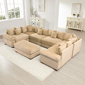 English Elm Oversized Modular Sectional Couch - Cloud-Like Comfort, Soft Camel Corduroy, Ergonomic Design & Ottoman W714S01317-GIGA