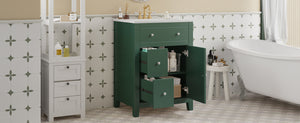 English Elm 24" Modern Bathroom Vanity with Ceramic Basin, French Country Cross-Grid Design & Soft-Close Drawers Green N710P280655F