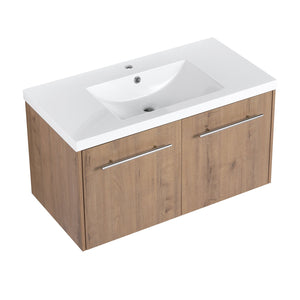 English Elm 36 Inch Floating Bathroom Vanity with Resin Sink, Soft-Close Doors, KD Pack, Modern Storage Design W999P188200