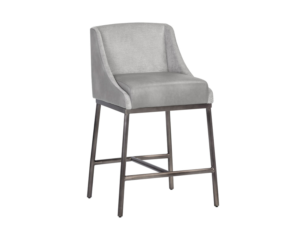 Sunpan Dalary Counter Stool - Stylish Bravo Metal Faux Leather & Polo Club Stone Fabric for Any Space