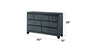 English Elm Sophia Gray 7-Drawer Tufted Velvet Dresser — Modern Crystal Accents, Soft Fabric Drawers, Spacious Storage 733569301591