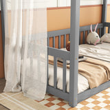 Hearth and Haven Twin Size Canopy Frame Floor Bed with Fence, Guardrails, Grey W504P143277