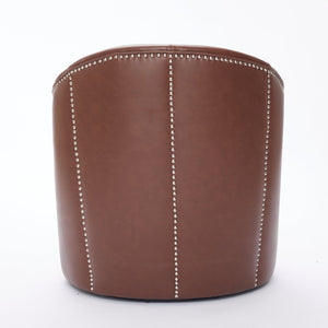 English Elm Brown Top-Grain Leather Swivel Accent Chair with 360° Silent Spin, Riveted Mid-Century Lounge, Sturdy 150kg Base W570P386950
