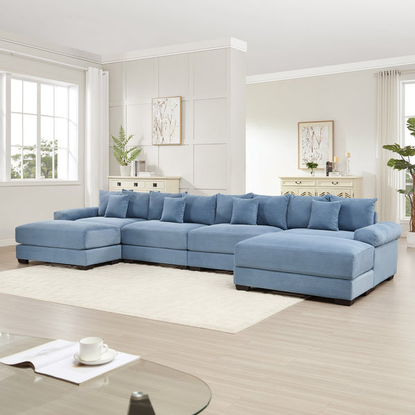 English Elm 170"Oversized 170" Oversized Cloud Modular U-Shape Sectional Couch - Plush Corduroy, Ottoman & 8 Pillows Included W714S01355