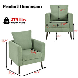 English Elm Modern Accent Chair Upholstered Armchair with Chenille Fabric, Ergonomic Padded Seat, Wood Legs for Living Room Seating Comfort and Stylish Mid Century Flair Green W1028P236497