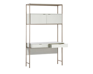 Sunpan AMBROSE Modular Wall Desk - Elegant Cream Oak & Champagne Gold Storage Solution for Modern Spaces 107643