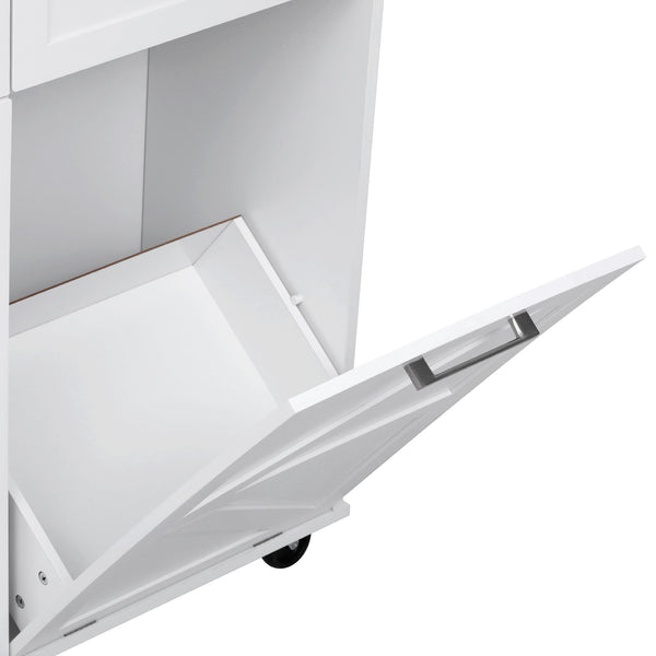 English Elm K&K 47.2" Farmhouse Kitchen Island with Drop Leaf, Removable Side Shelf, Trash Cabinet, Wheels White N707P307296W