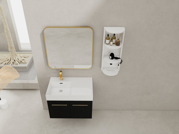 English Elm 30 Inch Wall-Mounted Bathroom Vanity Set With Left Basin Sink, Storage Rack & Modern Design W999S00368
