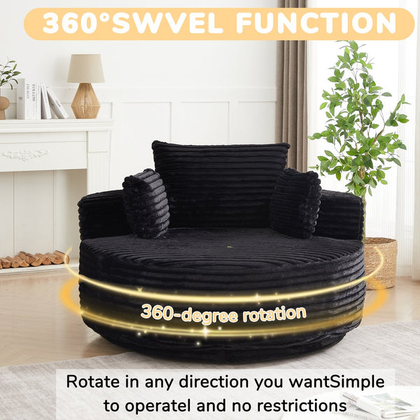 English Elm 55''l 55'l Faux Rabbit Fur Barrel Swivel Chair Cozy 360 Rotation Lounge Seat for Bedroom Black W834S00597