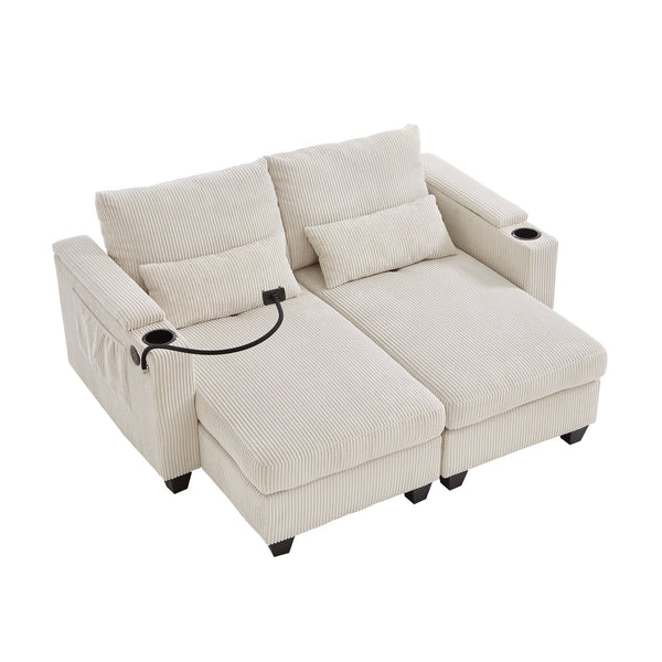 English Elm Convertible Chaise Lounge Sofa Bed With Usb Ports, Cup Holders & Storage – Modern Comfort In Beige N719S002020A