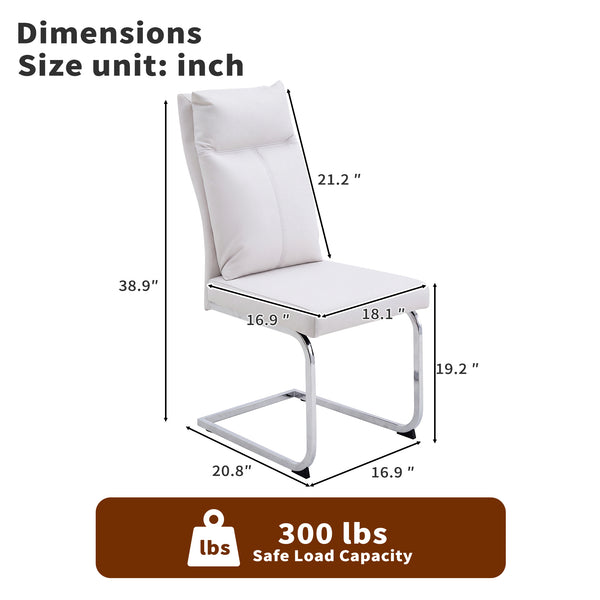 English Elm Dining Chair Set of 2 Faux Leather Chrome Base Ergonomic Contemporary Kitchen Seating White W3851P453160