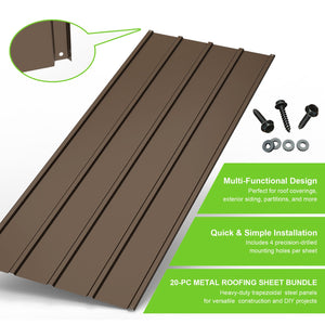 English Elm 20 Corrugated Metal Roofing Panels 3.54ft x1.64ft Galvanized DIY-Friendly Durable Weatherproof Panels Brown W1859P386933