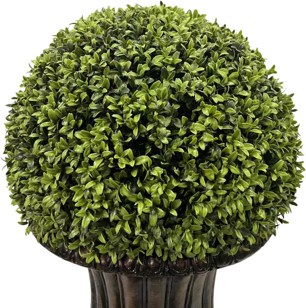 English Elm 32" Ball Topiary in Magnesia Pedestal Pot — Lifelike Artificial Plant for Indoor & Outdoor Decor Brown W1550P288705