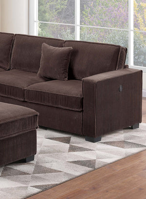 English Elm Modern Corduroy Sectional Set with Usb Charging Ottoman and Accent Pillows for Living Room B011S02198