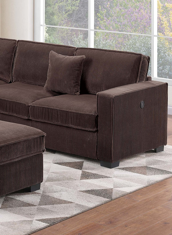 English Elm Modern Corduroy Sectional Set with Usb Charging Ottoman and Accent Pillows for Living Room B011S02198