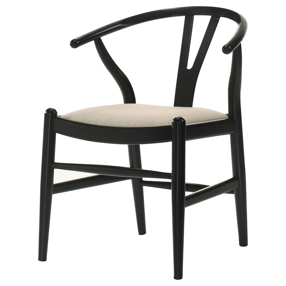English Elm Camerota Black Wood Wishbone Dining Side Chair Set of 2 — Coastal Chic Asian Hardwood Frame, Beige Upholstery, Elegant Comfort B062P299903