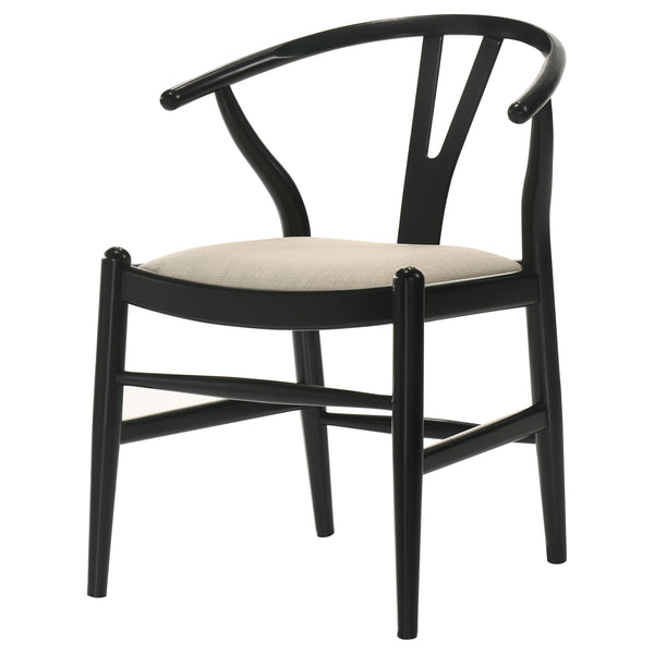 English Elm Camerota Black Wood Wishbone Dining Side Chair Set of 2 — Coastal Chic Asian Hardwood Frame, Beige Upholstery, Elegant Comfort B062P299903