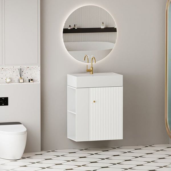 English Elm 21.6" Floating Wall Vanity Ceramic Sink Soft-close Cabinet Open Shelf Bathroom W1920S00195