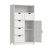 English Elm Modern White Wooden Storage Cabinet With Five Drawers and One Doors,Free-Standing Cupboard For Kitchen/Living Room/Bathroom Use, White