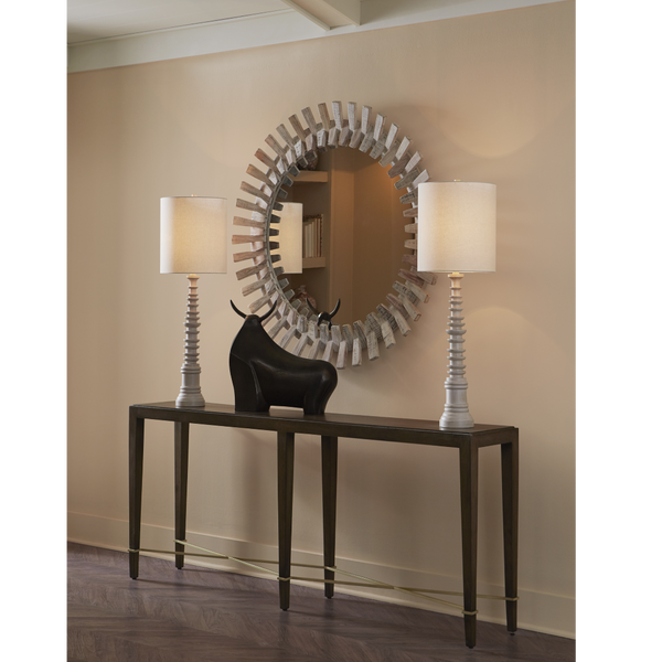 Diza Round Mirror - Bohemian Whitewashed Decor with Textured Wood and Unique Depth for Stylish Spaces