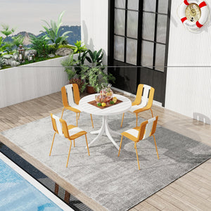English Elm Summer 5 Piece Round Polypropylene Dining Set Uv Resistant Striped Indoor Outdoor Patio Beige,Tropical Orange,White W3450S00040
