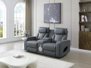 English Elm Lumin Power Reclining Loveseat with Led Lighting Bluetooth Speakers and Usb Ports Gray B078P497927