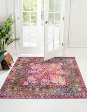 Unique Loom Mangata Mona Machine Made Floral Rug Pink, Beige/Black/Red/Yellow/Orange 7' 10" x 7' 10"