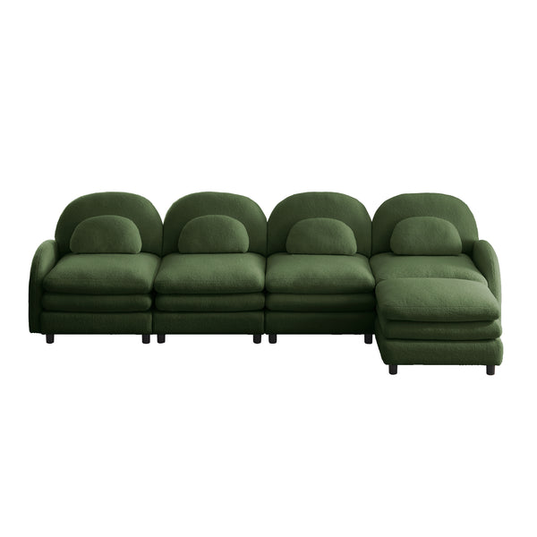 English Elm Teddy Fleece Curved Modular Sectional Sofa with Ottoman Four Seat Cloud Comfort Green W5656S00090