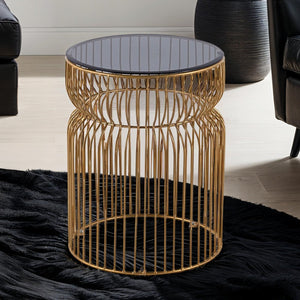English Elm ET901 Sleek Contemporary Metal Frame End Table with Tinted Tempered Glass Top, 21" Height, Modern Accent Gold B009P306193