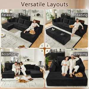 English Elm Modular U-shaped Sectional with Memory Foam Chenille Deep Seat Cloud Lounge Sofa Black W5638S00001