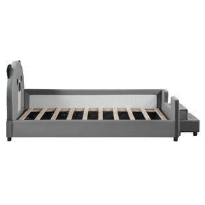 English Elm Twin Velvet Daybed Bear Headboard Hydraulic Storage Kids Bedroom Frame Gray SF000129AAE