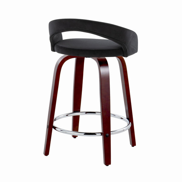 English Elm Fixed-height Swivel Counterstools Mahogany Wood Chrome Footrest Velvet Seat Set of 2 Black B202S01761