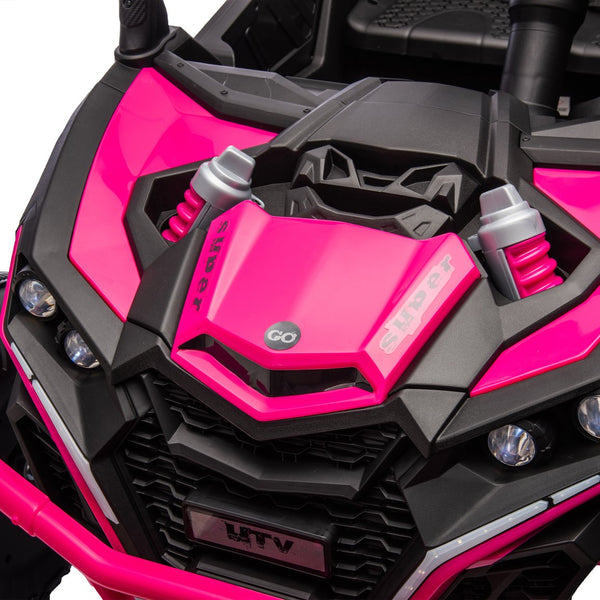 English Elm 24v Two Seat Kids Electric Utv with Parental Remote Suspension Off Road Ride On Pink W1578P184801