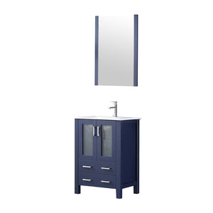 English Elm Navy Bath Vanity 24"W x18.25"D with White Ceramic Top, Chrome Faucet & 22"x32" Mirror, Durable Finish B2731S01284