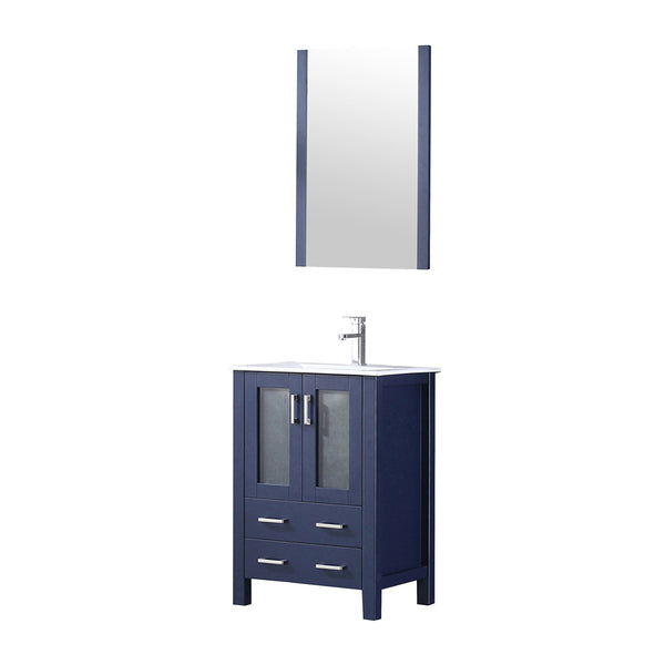 English Elm Navy Bath Vanity 24"W x18.25"D with White Ceramic Top, Chrome Faucet & 22"x32" Mirror, Durable Finish B2731S01284
