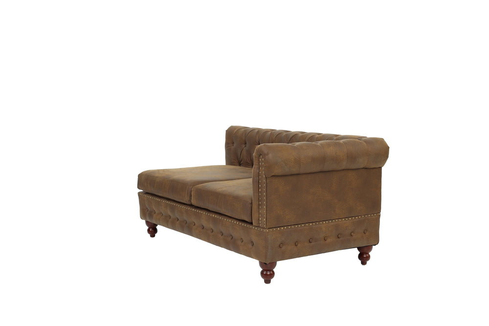 English Elm Reversible One-Arm Loveseat with Button-Tufted Back, Rolled Arm and Stud Detail in Leatherette Finish Dark Coffee 63 L x 38 W x 16 H B011P234285