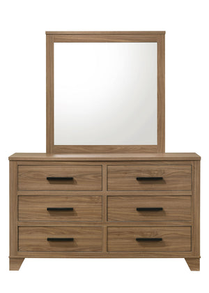 English Elm Walnut Finish 3 Piece Full Bedroom Set with Panel Bed Dresser and Mirror Transitional Wood B2741S00904