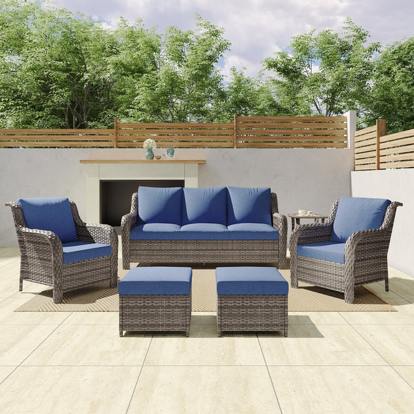 English Elm Jb Outdoor 5 Piece Pe Rattan Resort Set with Swivel Chairs and Weatherproof Cushions T5925S00007