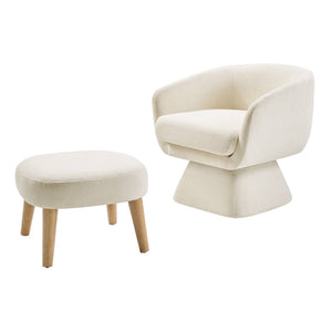 English Elm Lazy Swivel Barrel Chair and Ottoman Set Upholstered Modern Reading Nook Accent Beige+White W2085P381032