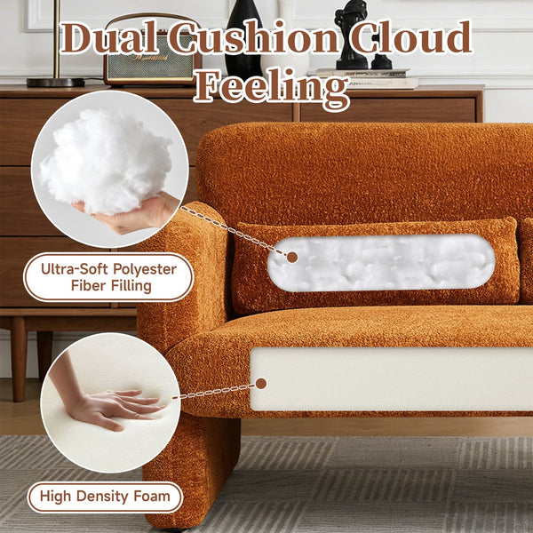 English Elm Best-selling Boucle Cloud Loveseat Velvet Upholstered 2 Seater with Lumbar Pillow Orange W1765P334059