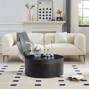 English Elm Round Wood Grain Coffee Table with Rotating Top and Hidden Storage for Modern Living Black W2085P399018