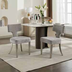 English Elm Mid Century Modern Dining Chairs with Copper Nail Trim, Plush High-Density Foam Seats, Brushed Steel Legs Gray W1143P314900