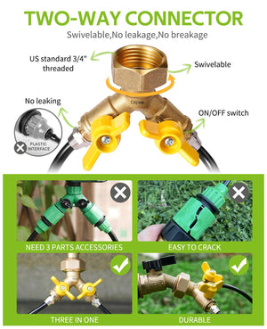 English Elm 100ft Drip Irrigation Kit Brass Splitter Adjustable Emitters Garden Greenhouse Watering W2181P170944