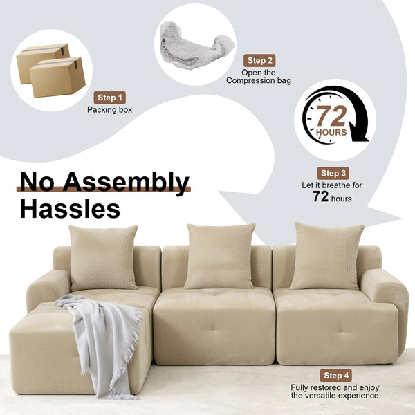 English Elm 104 Inch Modular Sectional Sofa Pineapple Weave Fabric Living Room Lounger Taupe W5385S00003