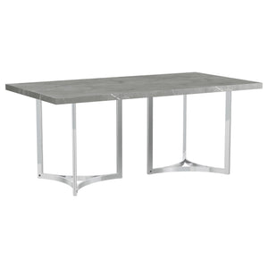 English Elm Savona Rectangular Faux Marble Dining Table with Chrome Double Pedestal Seats Six B062S01674